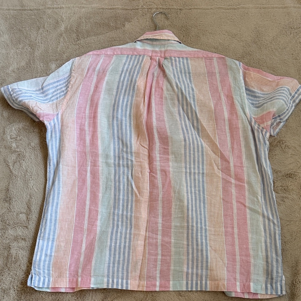 Brooks Brothers Linen Pink, Blue, and Cream Striped Shirt - Picture 5 of 11
